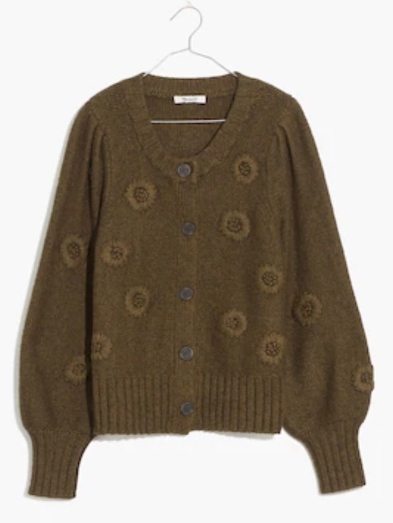Madewell Sweaters - Madewell Embroidered Edencroft Pleat-Sleeve Cardigan Sweater heathered green SM